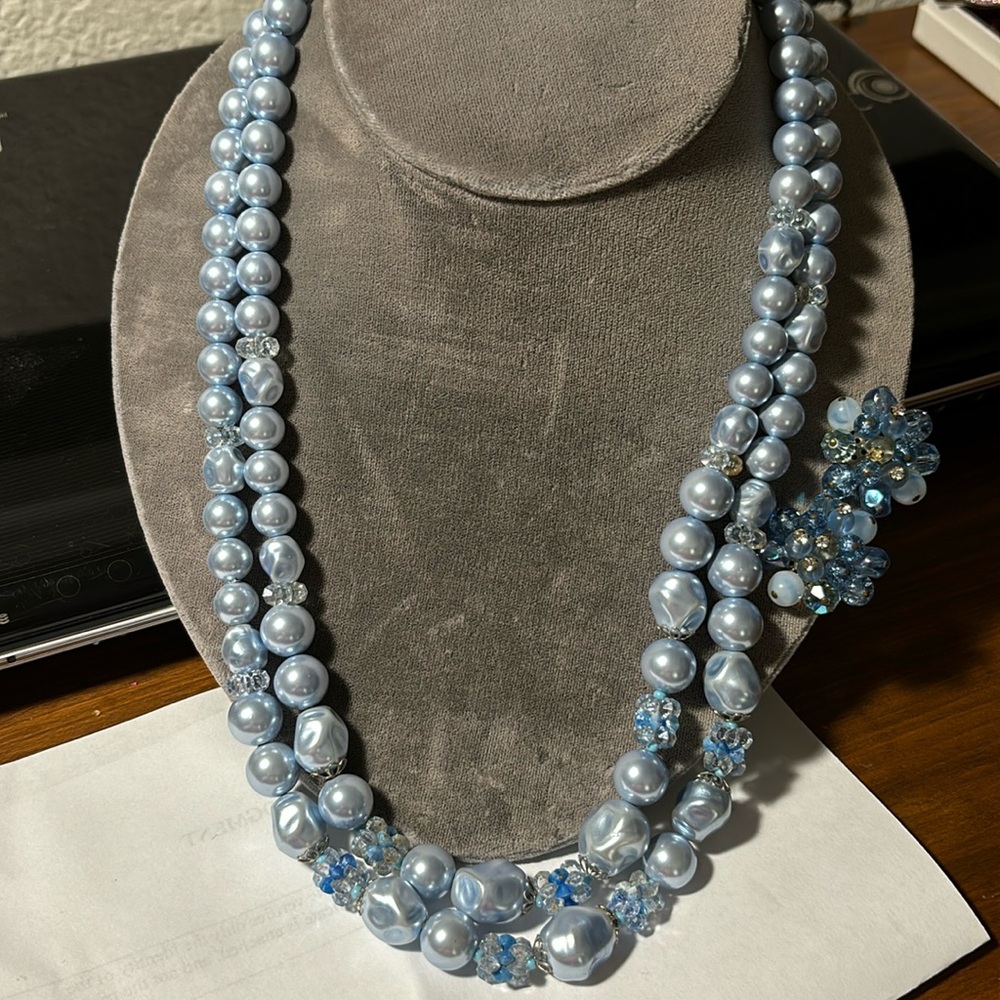 Beautiful blue beaded 2 strand necklace and coordinated earrings!